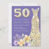 Paarse & Zonneschijn Gouden Gown 50ste Verjaardags Kaart (Voorkant)