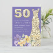 Paarse & Zonneschijn Gouden Gown 50ste Verjaardags Kaart (Staand voorkant)