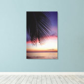 Paarse zonnevlakte Tropische palmboom Silhouette Canvas Afdruk (Insitu (Houten vloer))