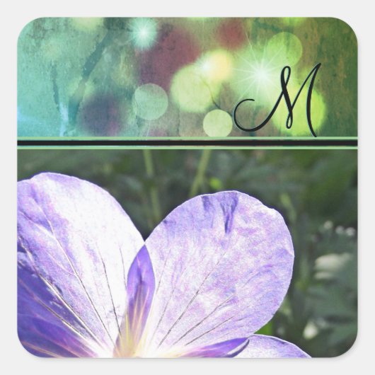 Paarse zonnezon (monogram) vierkante sticker (Voorkant)