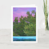 Paarse zonsondergang door bomen kaart (Voorkant)