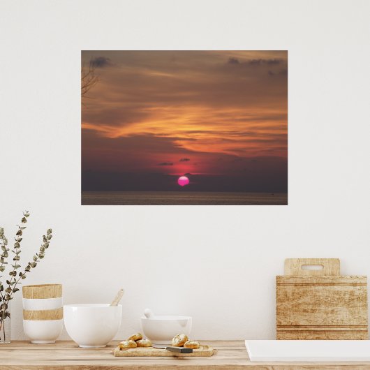 Paarse zonsondergang Franse kust Poster (Keuken)