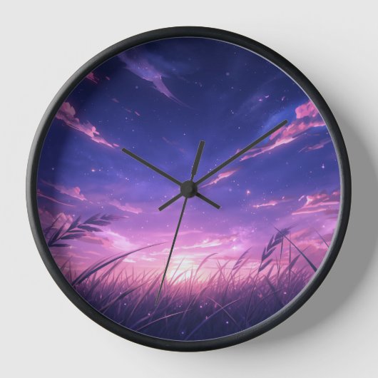 Paarse Zonsondergang Hemel Wandklok (Voorkant)