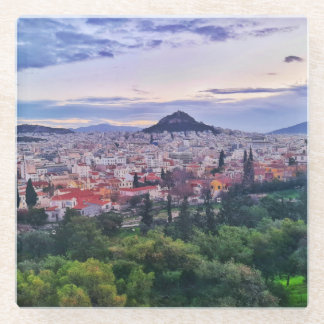 Paarse zonsondergang in Athene Glazen Onderzetter