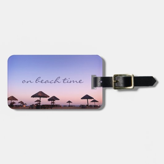 Paarse zonsondergang kustfoto op strand tijdschrif bagagelabel (Voorkant horizontaal)