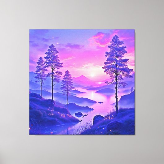 Paarse zonsondergang landschapskunst canvas afdruk (Voorkant)