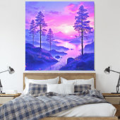 Paarse zonsondergang landschapskunst canvas afdruk (Insitu (Slaapkamer))