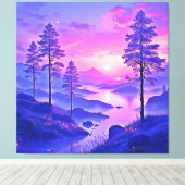 Paarse zonsondergang landschapskunst canvas afdruk (Insitu (Houten vloer))