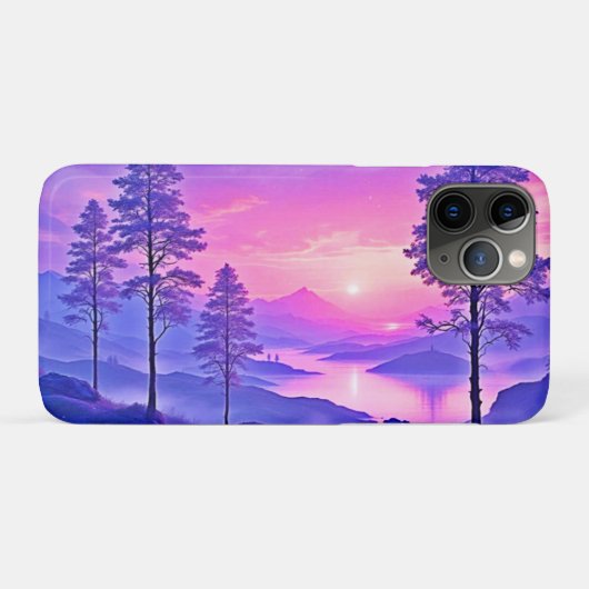 Paarse zonsondergang landschapskunst Case-Mate iPhone case (Achterkant (horizontaal))
