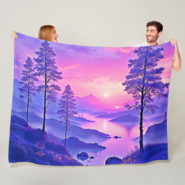Paarse zonsondergang landschapskunst fleece deken
