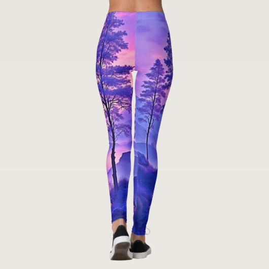 Paarse zonsondergang landschapskunst leggings (Achterkant)