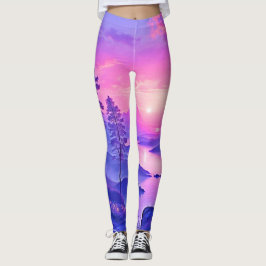 Paarse zonsondergang landschapskunst leggings