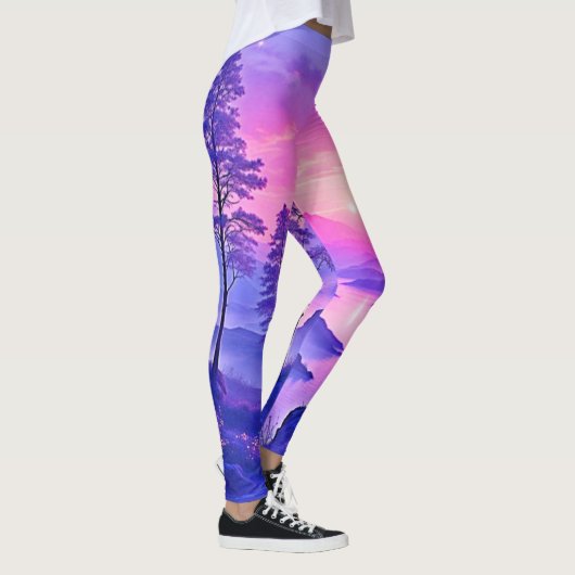 Paarse zonsondergang landschapskunst leggings (Rechts)