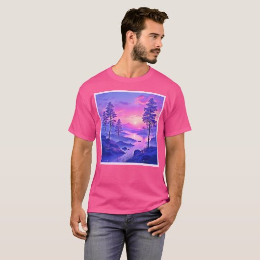 Paarse zonsondergang landschapskunst t-shirt (Voorkant volledig)