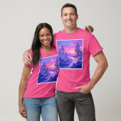 Paarse zonsondergang landschapskunst t-shirt (Unisex)