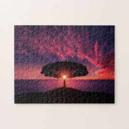 Paarse zonsondergang legpuzzel