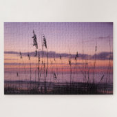 Paarse zonsondergang op het strand legpuzzel (Horizontaal)