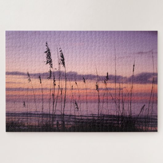 Paarse zonsondergang op het strand legpuzzel (Horizontaal)