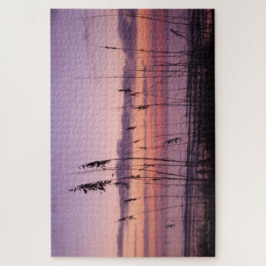 Paarse zonsondergang op het strand legpuzzel (Verticaal)