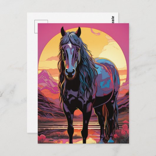 Paarse Zonsondergang Paard Briefkaart (Voorkant / Achterkant)