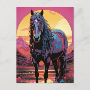Paarse Zonsondergang Paard Briefkaart