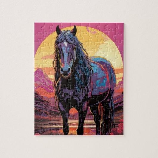 Paarse Zonsondergang Paard Legpuzzel (Verticaal)