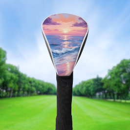 Paarse Zonsondergang Paarse Strand Oceaan Aquarel Golfheadcover