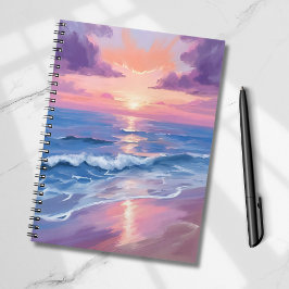 Paarse Zonsondergang Paarse Strand Oceaan Aquarel Notitieboek