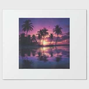 Paarse Zonsondergang Strand Palmbomen Cadeaupapier