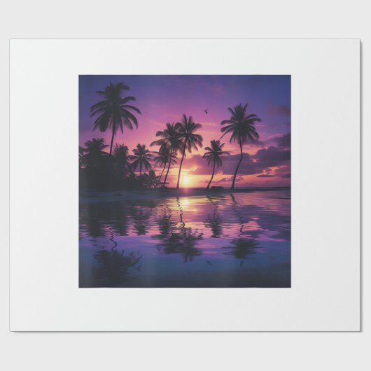 Paarse Zonsondergang Strand Palmbomen Cadeaupapier (Vlak)