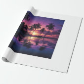 Paarse Zonsondergang Strand Palmbomen Cadeaupapier (Uitgerold)