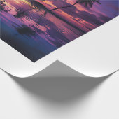 Paarse Zonsondergang Strand Palmbomen Cadeaupapier (Hoek)