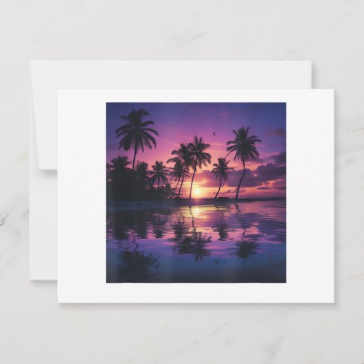 Paarse Zonsondergang Strand Palmbomen Save The Date (Voorkant)