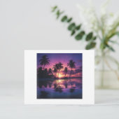 Paarse Zonsondergang Strand Palmbomen Save The Date (Staand voorkant)