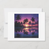Paarse Zonsondergang Strand Palmbomen Save The Date (Achterkant)
