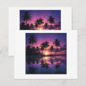Paarse Zonsondergang Strand Palmbomen Save The Date (Voorkant / Achterkant)