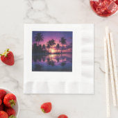 Paarse Zonsondergang Strand Palmbomen Servet (Insitu)