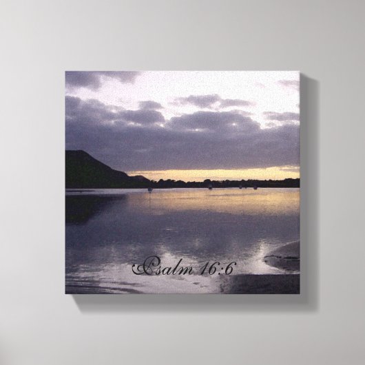 Paarse Zonsondergang Waterverf - Psalm 16:6 Canvas Afdruk (Voorkant)