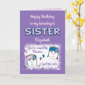 Paarse zusje met naam kaart (Gele Bloem)