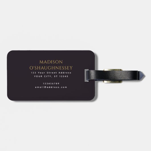 Paarse Zwaardschild Middeleeuwse Fantasy Monogram Bagagelabel (Achterkant horizontaal)