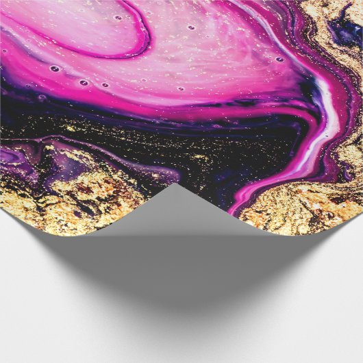 Paarse zwammen marmeren met glitter goud cadeaupapier (Hoek)
