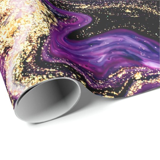 Paarse zwammen marmeren met glitter goud cadeaupapier (Rol Hoek)