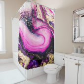 Paarse zwammen marmeren met glitter goud douchegordijn (In situ)