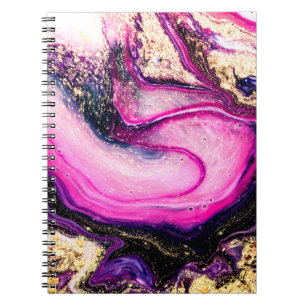 Paarse zwammen marmeren met glitter goud notitieboek