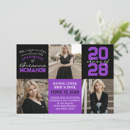 Paarse & Zwart 4 Foto Afstuderen Aankondiging