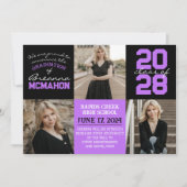 Paarse & Zwart 4 Foto Afstuderen Aankondiging (Voorkant)