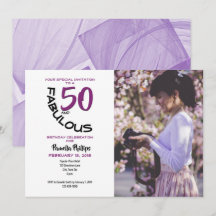 Paarse & Zwart "50 en Fabulous" Feestuitnodiging