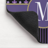  Paarse Zwart Bloemen Gestreept Goud Monogram Muismat (Hoek)