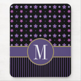  Paarse Zwart Bloemen Gestreept Goud Monogram Muismat
