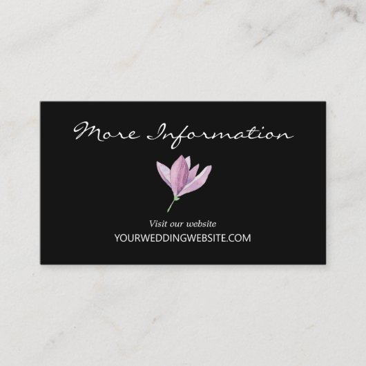 Paarse zwart bloemenbruiloft website informatiekaartje (Voorkant)